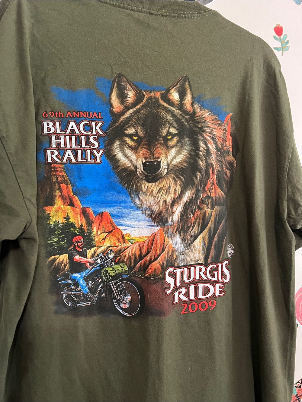 Sturgis Ride 2009 Black Hills Rally Graphic Tee - Olive Green - Picture 5 of 9